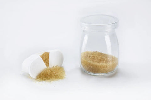 Six Pack Water Filters For BWF100 Replacement With Ion Exchange Resin Inside shown with resin in jar and filter cut open
