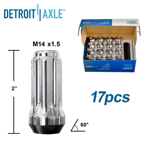 Detroit Axle 17-piece M14x1.5 2-inch chrome wheel lug nuts set with 60-degree seat in box