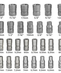 Heavy Duty Bolt Extractor Set 32 Pieces For Stripped Bolts And Lug Nuts in various sizes, front view showing individual sockets.
