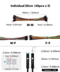 Long Header Jumper Wires Set 10Cm 20Cm 30Cm Multicolor Solderless Cables 120Pcs Assorted Kit with 40Pcs Per Type dimensions diagram