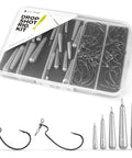 52 Pack Drop Shot Rig Kit With 8 Sizes Swivel Hooks And 20 Weights For Quick Drop Shot Rigging On Bass Fishing Trips No Tie Swivel Hooks Save Time Versatile Tackle For Easy Rigging And Better Bass Catch kit with hooks and weights in plastic case