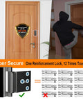 Heavy Duty Door Reinforcement Lock For Inside Use Upgraded Front Door Security For Kids Withstand 800 Lbs Of Force Child Proof Door Lock Extra Barrier From Inside 2 Pack Black installed on a wooden door.