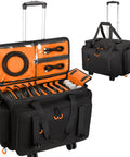 Rolling DJ Cable Bag With Laptop Pocket And Microphone Pocket Gear Case With 5 Fixed Compartments