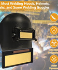 Shade 5-13 Auto-Darkening Welding Lens With True Color HD Deep Blue Weld View displayed with welding hood and features
