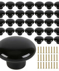 30 Pack Dope Black Ceramic Cabinet Knobs 1.5 Inch (38mm) Round Single Hole Door Knobs With 30 Screws Vintage Drawer Pulls