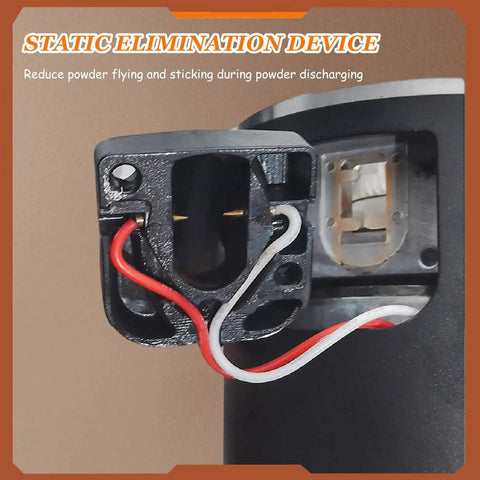 Static elimination device of Variable Speed Single Dose Conical Burr Coffee Grinder, featuring internal wiring and openings.