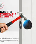 Double Cylinder Deadbolt Lock With Reversible Design For Left Or Right Handed Doors Anti Bump Security Oil Rubbed Bronze Finish Tough As Nails 3 By 5 By Eight Point Five Inch Housing Heavy Duty Home Security Model 8112409 showing hammer test against Grade-3 lock on white door.
