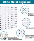 White pegboard with labeled features, part of Peg Board Kit With Hooks And Bins For Wall Organizer Ideal For Office And Craft Rooms Display Ornaments And Keepsakes Includes Pegboard And Accessories For Easy DIY Storage And Awesome Organization.