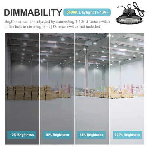 Beefy 200W High Bay LED Light Dimmable 1 To 10V 30000 Lumen 5000K Bright White dimming demonstration in warehouse