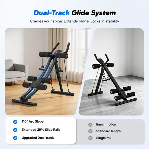 Adjustable Dual Track Ab Machine For Home Gym Core Training And Cardio Fat Burn To Sculpt A Slim Waist showing glide system