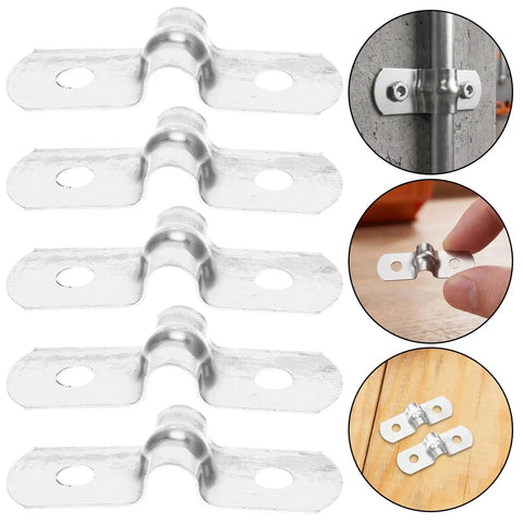 Hella Tough 100 Pack Stainless Steel U Shaped Pipe Clamps Double Hole Conduit Brackets showing brushed finish and installation detail.