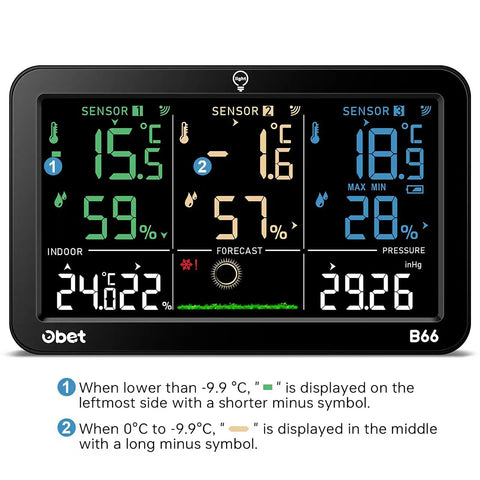 Weather Station With 3 Wireless Indoor Outdoor Sensors Color LCD Display Digital Thermometer And Humidity Monitor