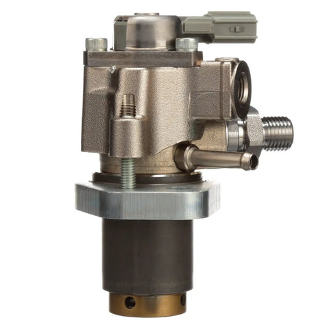 Brand New Fresh Frame Mounted Mechanical Fuel Pump Assembly with Gaskets Included OE Quality Replacement HM10014 side view showing metallic finish and fittings.