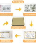 Packaging display of 240 Piece Nuts And Bolts Kit With 1/4-20 Hex Bolts And Nuts, Lock Washers, Flat Washers, And Wrench Set, Stainless Steel