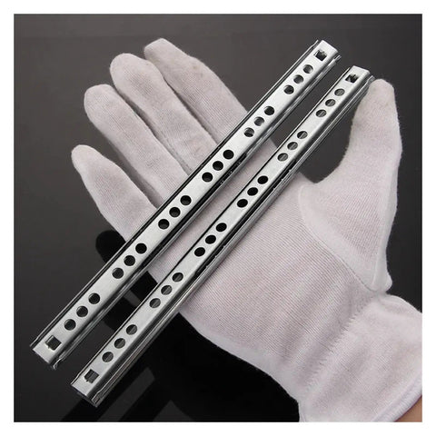Smooth As Butter Heavy Duty Steel Drawer Glides Two Pack Side Mounted Ball Bearing Cabinet Hardware Full Extension 246 Mm in hand.