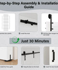Step-by-step installation guide for 36X84 White Tempered Glass Sliding Barn Door with hardware kit for easy setup.