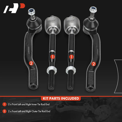 Front Inner Outer Tie Rod End Kit For Nissan Cube 2009 2014 And Versa 2007 2012 Hatchback Replacement Steering Linkage Bolt On Easy Install Tightens Loose Steering And Eliminates Play, 4-piece black steel set