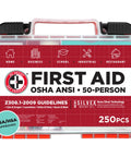 Be Smart Get Prepared first aid kit in clear portable case, OSHA/ANSI, 50-person, 250 pieces