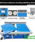 Heavy Duty Metalworking Downdraft Table Dust Collector With Multi Side Suction Panels For Shop Debris That Knocks Out Fine Dust Easy And Runs Super Smooth with blue perforated surface and control panel.