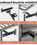 Heavy Duty Adjustable Headboard Brackets For Bed Frame With Complete Hardware Set Black metal connectors shown in installation steps.