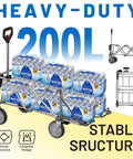 Heavy-Duty Electric Wagon Cart With 450W Motor All-Terrain Wheels 200L Capacity And 300Lb Load filled with water bottles