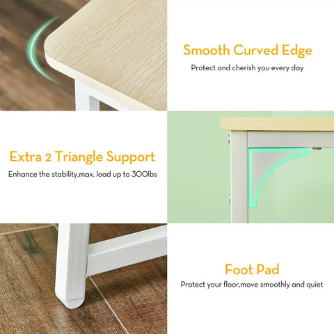 Smooth curved edge and triangle support of Compact Folding Desk For Small Spaces 31.5 Inch Oak Finish Computer Table For Home Office