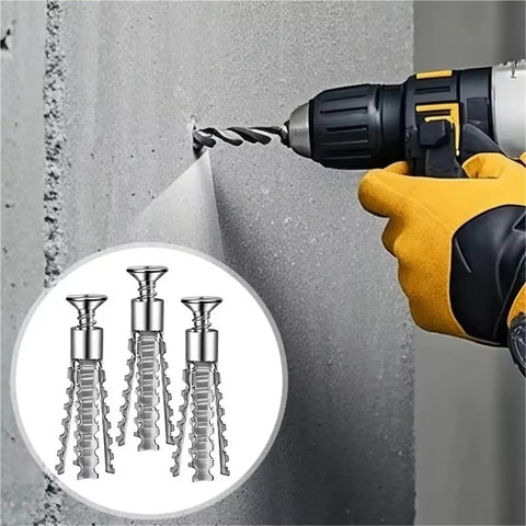 Drilling into concrete with 6 To 8mm Hollow Wall Expansion Tube Kit with self tapping metal screws for drywall and concrete Golden 8mm