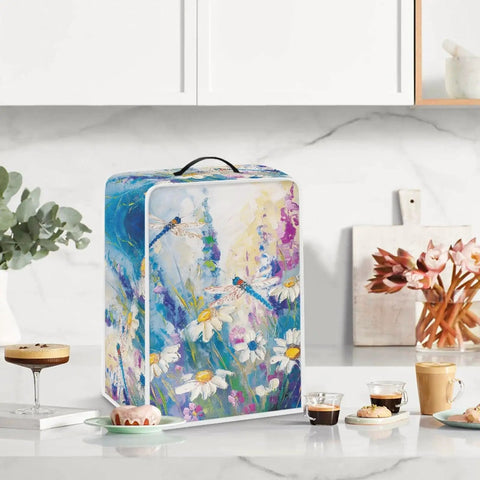 Slick Dragonfly Daisy Print Kitchen Appliance Cover With Heavy Duty Carry Handle, waterproof polyester, protecting countertop mixer.