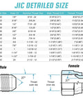 JIC detailed size chart for 3/8 inch hydraulic hose fittings