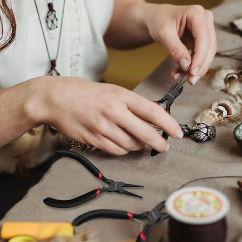 Crafting with Three Piece Pro Grade Jewelry Pliers Set For DIY Crafting And Jewelry Making The Must Have Kit Includes Chain Nose Pliers, Round Nose Pliers, And Wire Cutters With Tweezers And Jump Ring Built Tough For Wire Wrapping, Repairs And Everyday Jewelry Projects