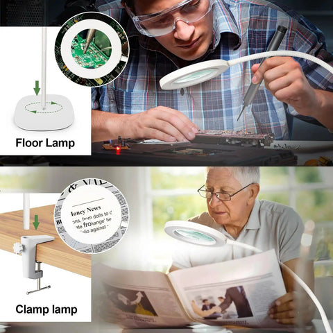 10X And 30X Floor Magnifier With Light For Close Work Pro Grade Standing Magnifying Lamp With Flexible Gooseneck LED Adjustable Color Modes