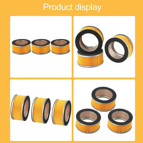 Pro Grade Air Compressor Filter Element Assembly For Cylinder Shape Air Intake Precise Filtration To Cut Debris And Extend Equipment Life Fits 106x75x51mm Models With Metal Trim Bulk Pack Of Three Replacement Filters, 3-pack orange pleated filters
