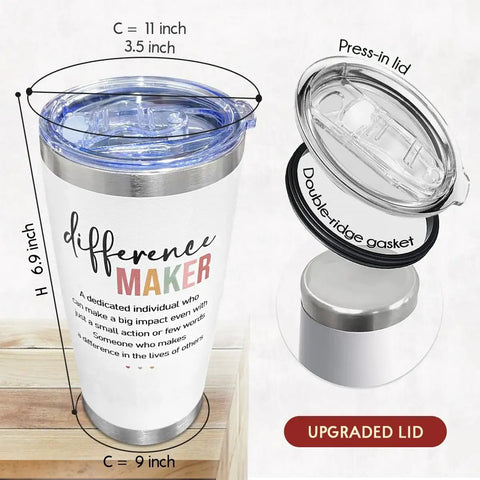 20 Oz Stainless Steel Tumbler Vacuum Insulated Daily Driver Cup For Women Leaders Boss Lady Coworker Teacher Office Anniversary Birthday Christmas Thank You Motivational Quote with measurement dimensions and upgraded lid