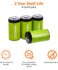 Heavy Duty Four Pack Rechargeable D Cell Batteries Featuring 10000 Mah Ni Mh Chemistry Pre Charged And Ready To Roll, 4 units in green.
