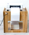 Slick Two Tier Wooden Printer Stand With Three Slide Out Paper File Drawers And Pen Tray For Hella Organization That Truly Is A Desk Workspace Game Changer with printer and paper roll.