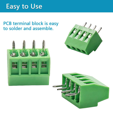 52 Piece 0.1 Inch Pitch Screw Terminal Block Kit With 2P 3P 4P 5P Connectors For 18 To 26 AWG Wire, 150V 6A Rating, PCB Mount