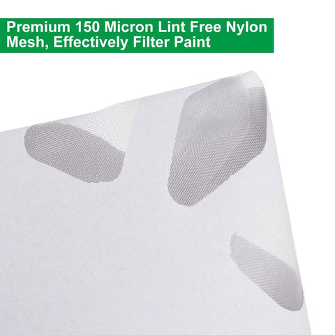Close-up of 200 Pack 150 Micron Paint Strainers Cone Funnel With Fine Nylon Mesh Tip for clean and clog-free paint filtering