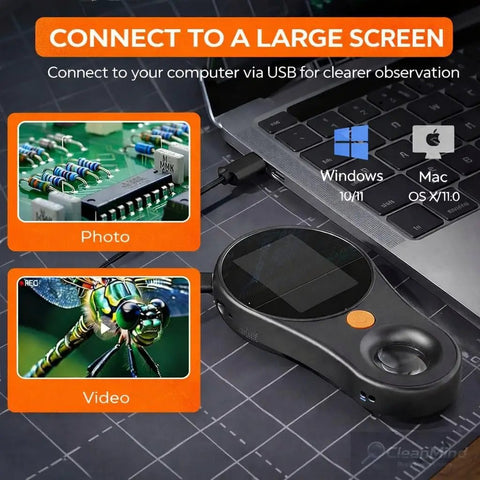 Handheld 500x Microscope With 2.0 Inch IPS Screen USB Connection For Electronics Jewelry Coins Trichomes Magnifier Real Time Viewing Great For Kids And Hobbyists connected to laptop