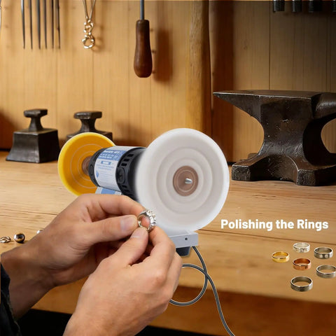 Person using 450W Jewelry Polisher With Variable Speed Bench Polishing Machine For Delicate To Heavy Duty Finishing on ring