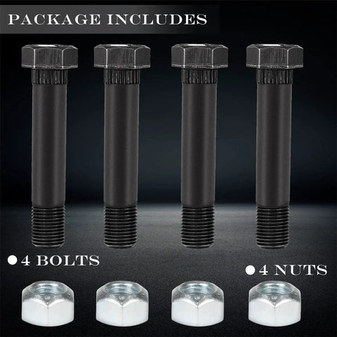 Heavy Duty Trailer Leaf Spring Shackle Bolts With Lock Nuts For Snug Fit On Two Inch Wide Slipper and Double Eye Springs, four bolts and nuts.
