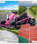 Pink Ride On Go Kart For Kids With 24V 9Ah Battery Dual 300W Motors 8 MPH Fast Drifting Circuit Car on different terrains