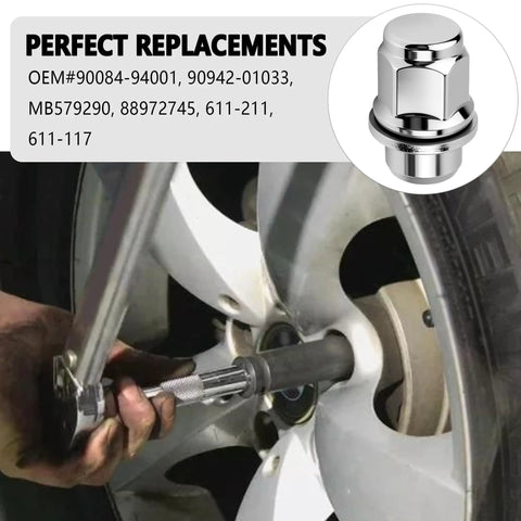 Installing 4 Piece M12x1.5 Lug Nuts Set Chrome Plated Steel Wheel Locks With Washer Replacement For OEM 90084 94001 90942 01033