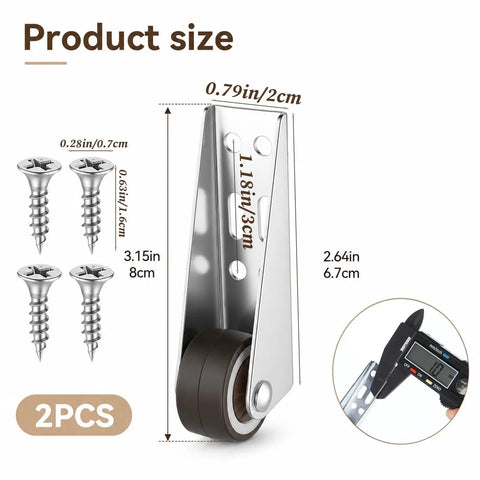 2 Pack Gate Caster Wheels With L Bracket No Squeak Quiet Rubber Rolling Casters Point Eight Inch Durable Steel Bracket with screws