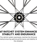 Close-up of 36T ratchet system in ultralight carbon fiber wheelset for 700C road bikes with disc brakes tubeless ready 50mm depth.