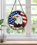 Stained Glass Window Hanging All American USA Eagle With Flag Sun Catcher Patriotic Ornament For Home And Garden Decor 7.8 In