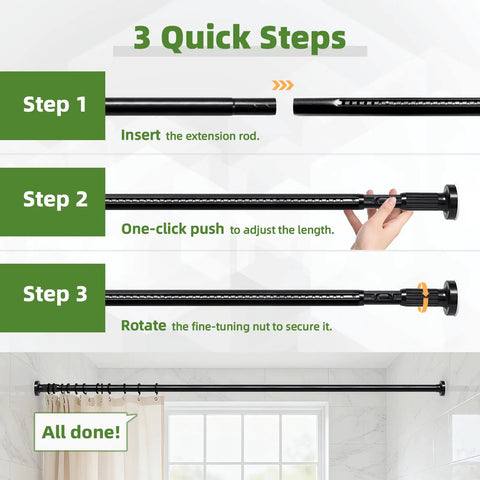 3 steps to install Extra Long Tension Curtain Rod 39 To 173 Inches 3.3 To 14 Feet Outdoor No Drilling For Patio Windows