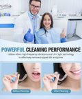 Detachable 45kHz Ultrasonic Retainer Cleaner With 3 Cleaning Modes, visible effect on clear dental aligners before and after use.