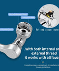 1080 Degree Rotating Faucet Extender With Copper Body And Four Layer Filter showing internal and external threads and copper design