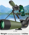 DiamondEdge Spotting Scope 20-60x80 For Bird Watching And Wildlife Viewing, Top Tier Optics With Smooth Focus, Crystal Clear Zoom For Birding, Scenery, Hiking, And Stargazing. on tripod with phone mount