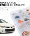 Must Have 105Pcs Car Oil Drain Plug Gasket Set Crush Washer Assortment in case with car illustration